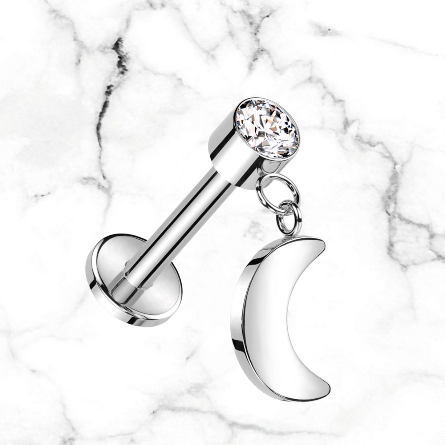 cz dangle moon stud